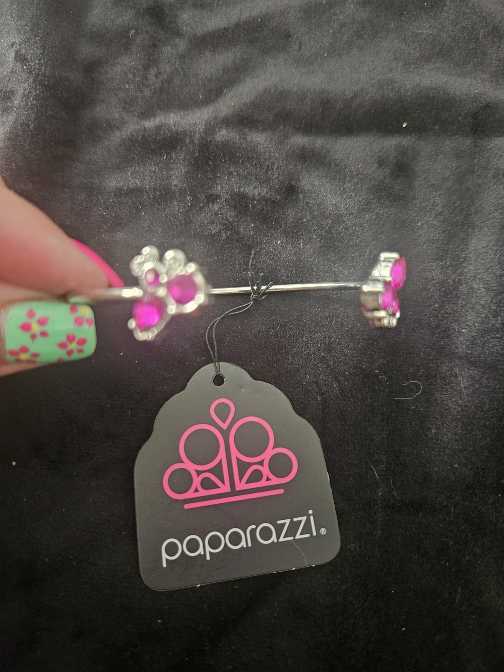 paparazzi Hot Pink Flower Gem Kids Bar Pin